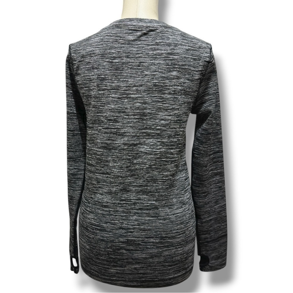 356 Lucky Brand |NWOT Space Dye Black Performance Long Sleeve VNeck Top (Size S) - Picture 6 of 14